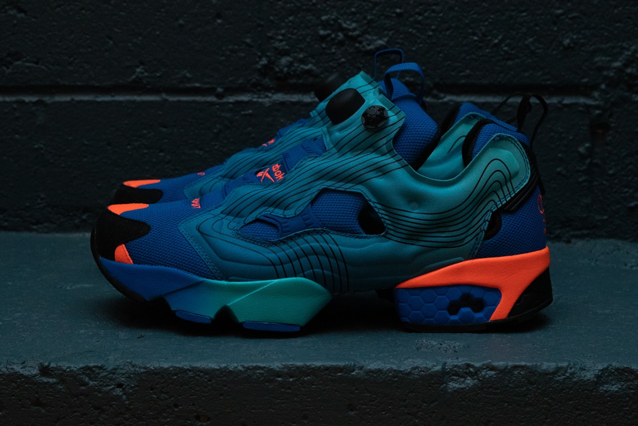 chromat reebok instapump fury detailed look blue red orange pink black yellow gradient ombre topographical collaboration release date info photos price