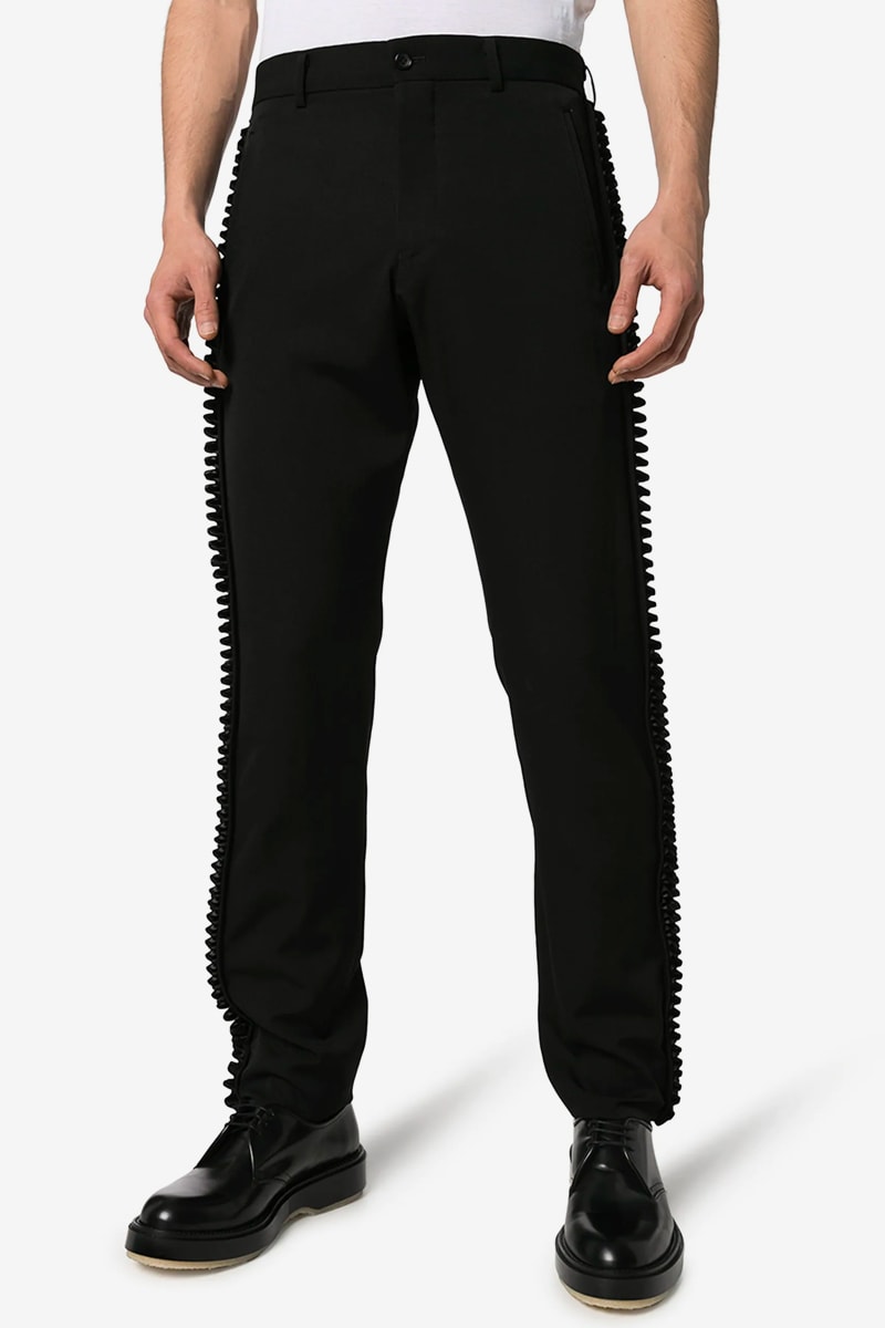 COMME des GARÇONS Pleated Trim Tailored Wool Trousers release info price homme plus buy now browns price details info cdg rei kawakubo menswear pants