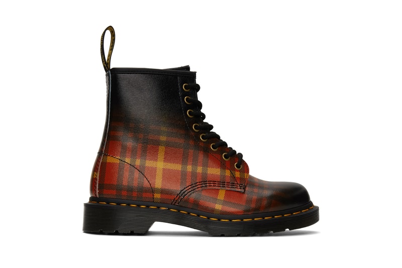 Dr Martens 1460 tartan print gradient check release information buy cop purchase SSENSE red black yellow 