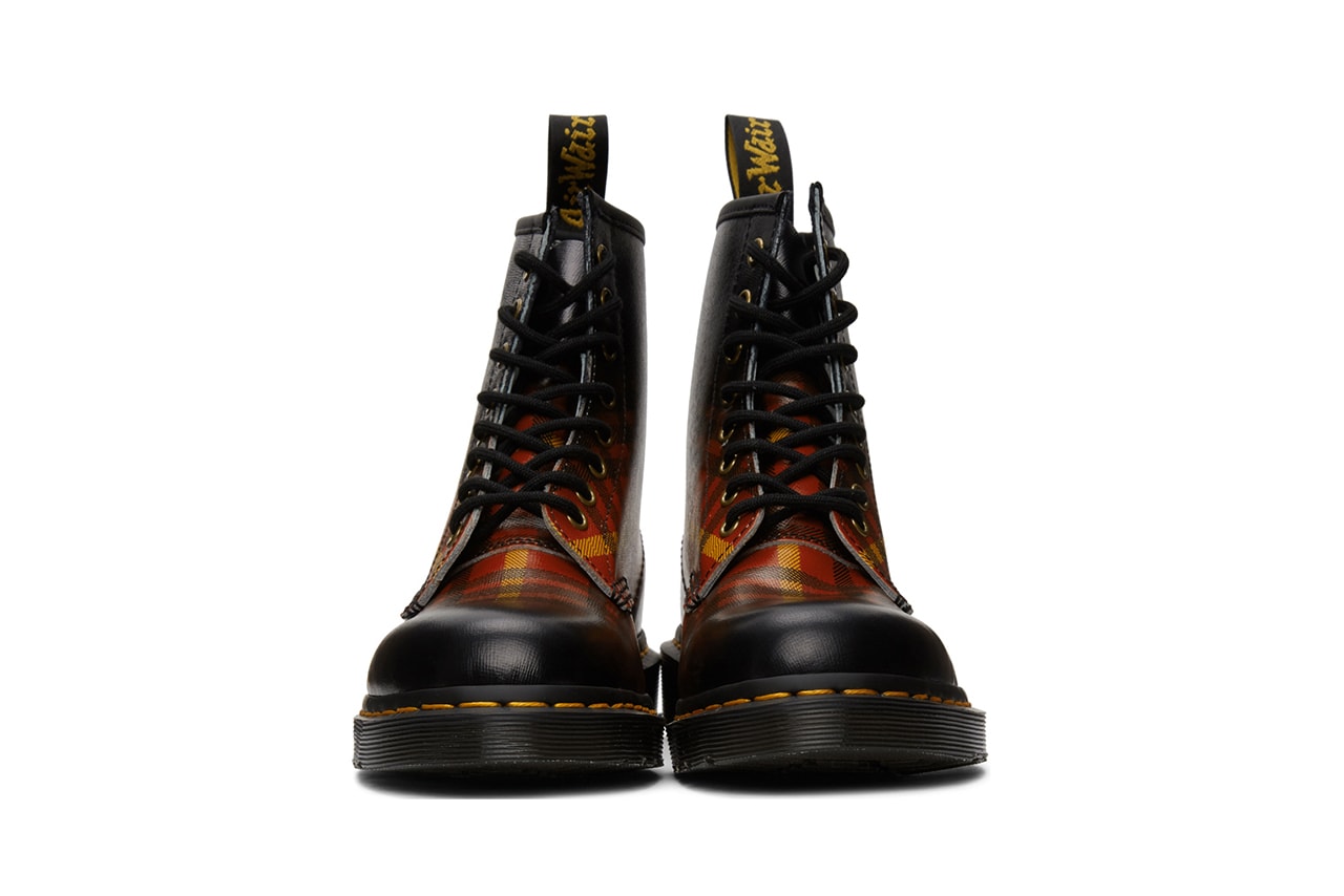 Dr Martens 1460 tartan print gradient check release information buy cop purchase SSENSE red black yellow 