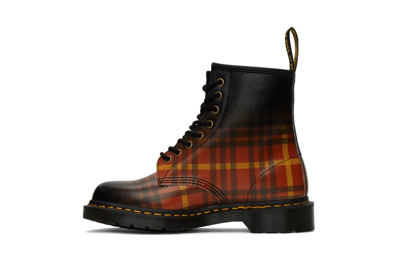 Dr Martens 1460 tartan print gradient check release information buy cop purchase SSENSE red black yellow 