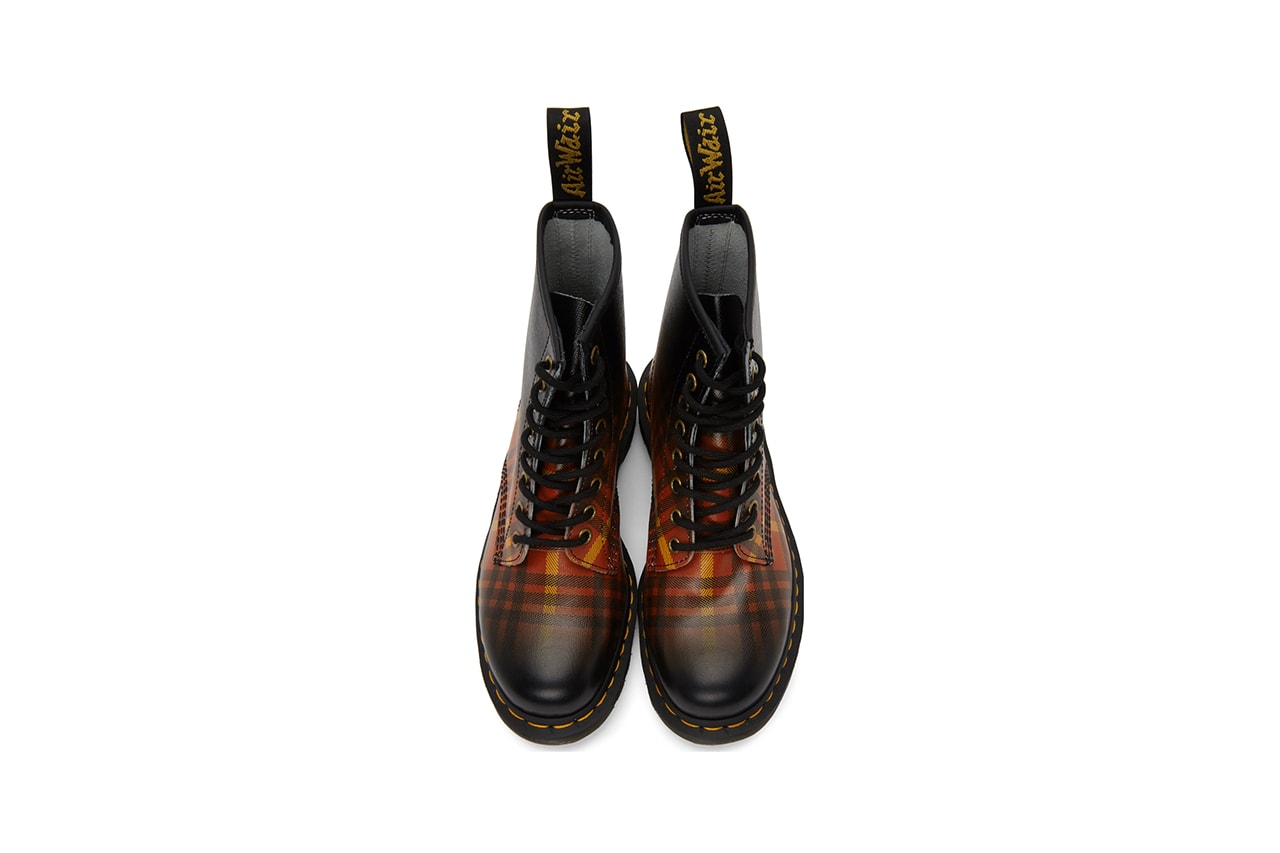 Dr Martens 1460 tartan print gradient check release information buy cop purchase SSENSE red black yellow 