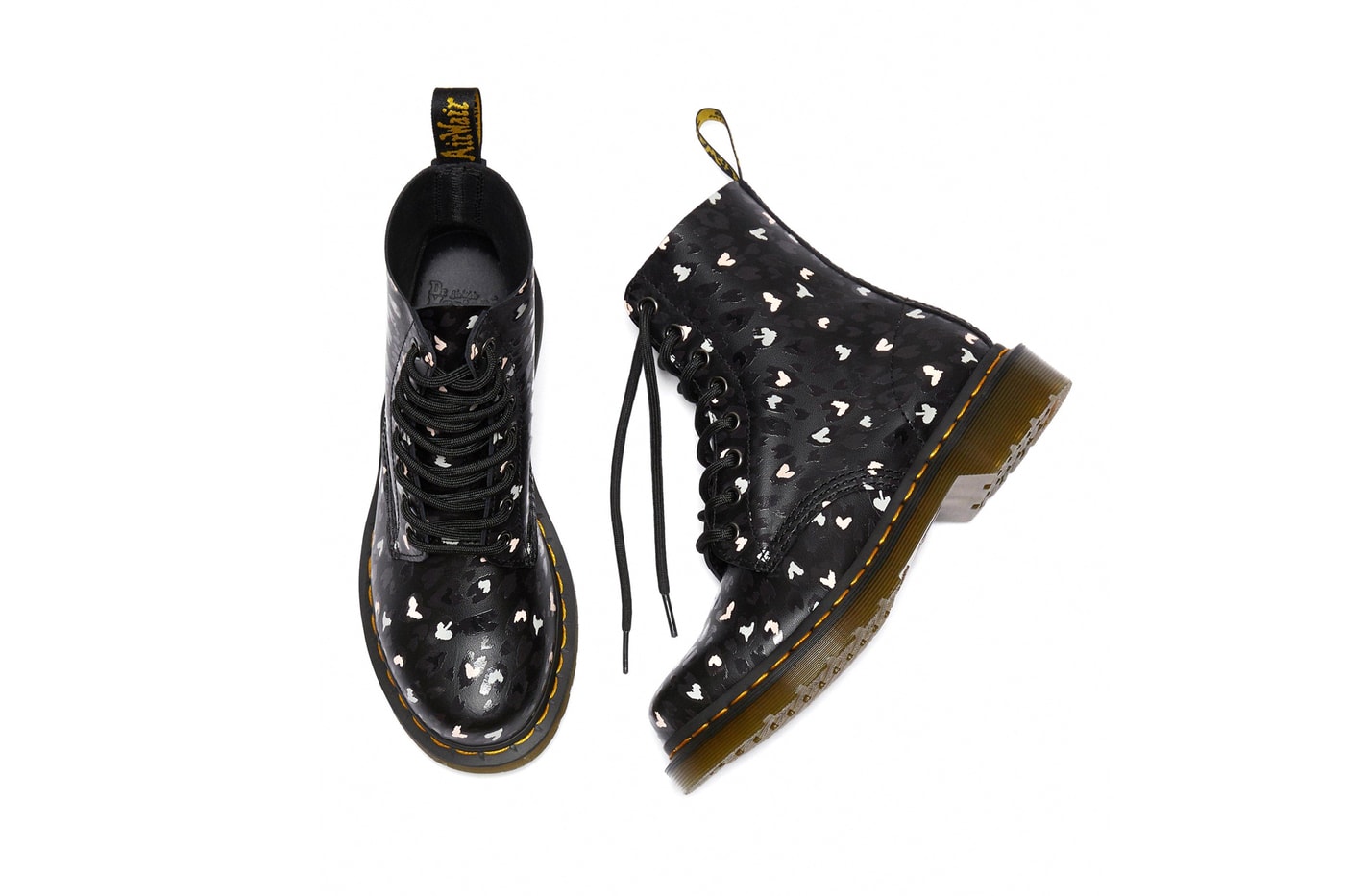 Dr. Martens Valentine's Day Collection 1460 1461 boots hearts release information wild hearts black and white print hearts