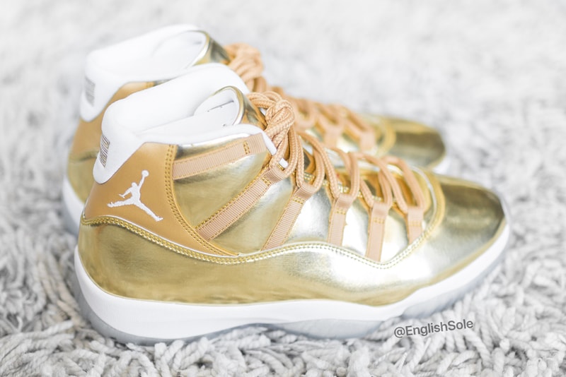 Drake's Unreleased Gold OVO Air Jordan 11 Closer Look Official Golden Flecks Metallic Icy Sole Unit Jumpman 23 Shoetrees Glitter Highly Limited Samples 10 Pairs Shoes Footwear Sneakers