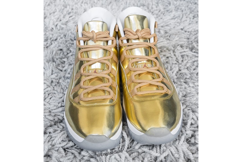 Drake's Unreleased Gold OVO Air Jordan 11 Closer Look Official Golden Flecks Metallic Icy Sole Unit Jumpman 23 Shoetrees Glitter Highly Limited Samples 10 Pairs Shoes Footwear Sneakers