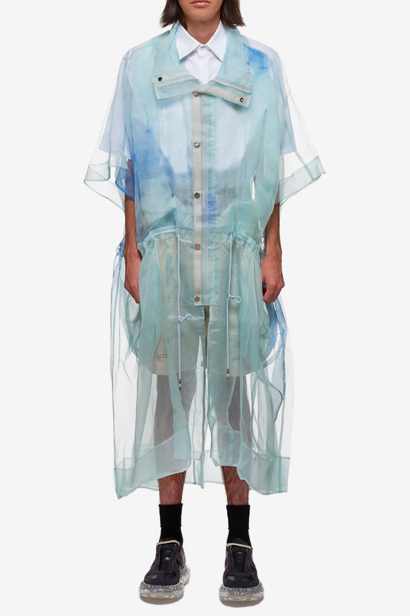 Feng Chen Wang Transparent Coat Blue Silk spring summer 2020 collection delicate jacket see through fabric material textile chinese designer streetwear menswear COA005 BLUE