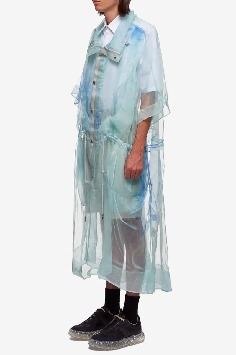 Feng Chen Wang Transparent Coat Blue Silk spring summer 2020 collection delicate jacket see through fabric material textile chinese designer streetwear menswear COA005 BLUE