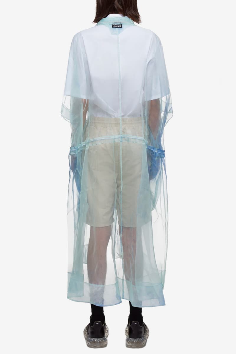 Feng Chen Wang Transparent Coat Blue Silk spring summer 2020 collection delicate jacket see through fabric material textile chinese designer streetwear menswear COA005 BLUE