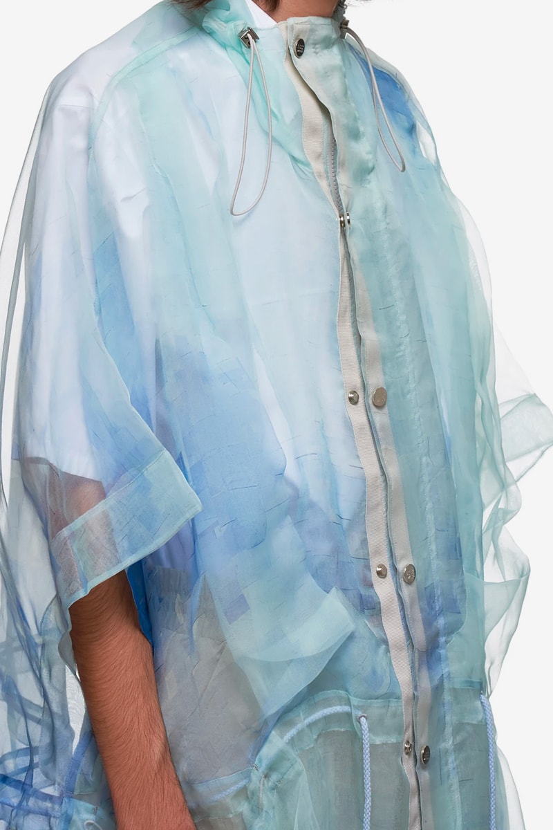 Feng Chen Wang Transparent Coat Blue Silk spring summer 2020 collection delicate jacket see through fabric material textile chinese designer streetwear menswear COA005 BLUE