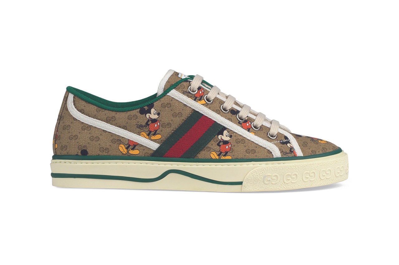 Gucci Tennis 1977 Sneaker Release Information Drop Gucci Alessandro Michele Archive Footwear Italian House Label Designer Shoes Disney Mickey Mouse GG Print