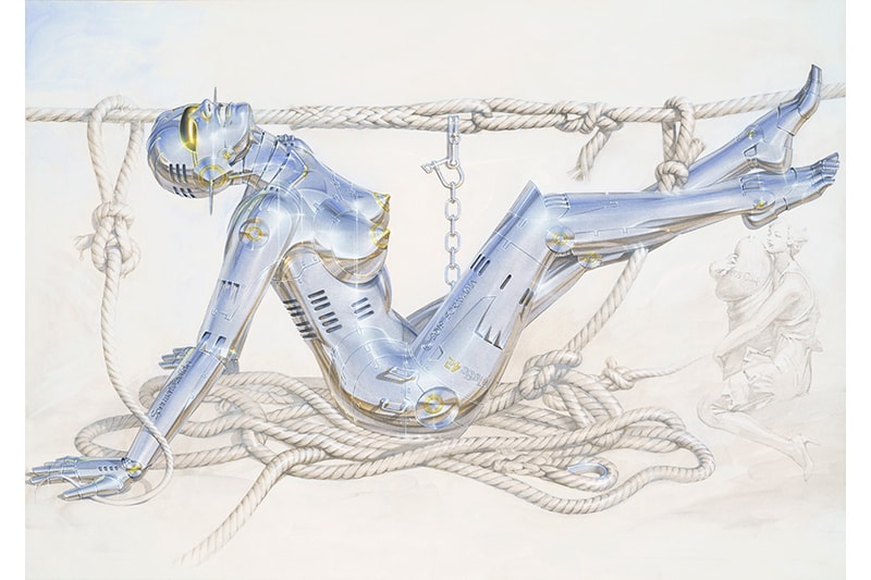 Hajime Sorayama "Sex Matter" NANZUKA Exhibition Robots Paintings Dinosaurs "Trex" "2G" Studio Tyrannosaurus Stegosaurus Gold Silver