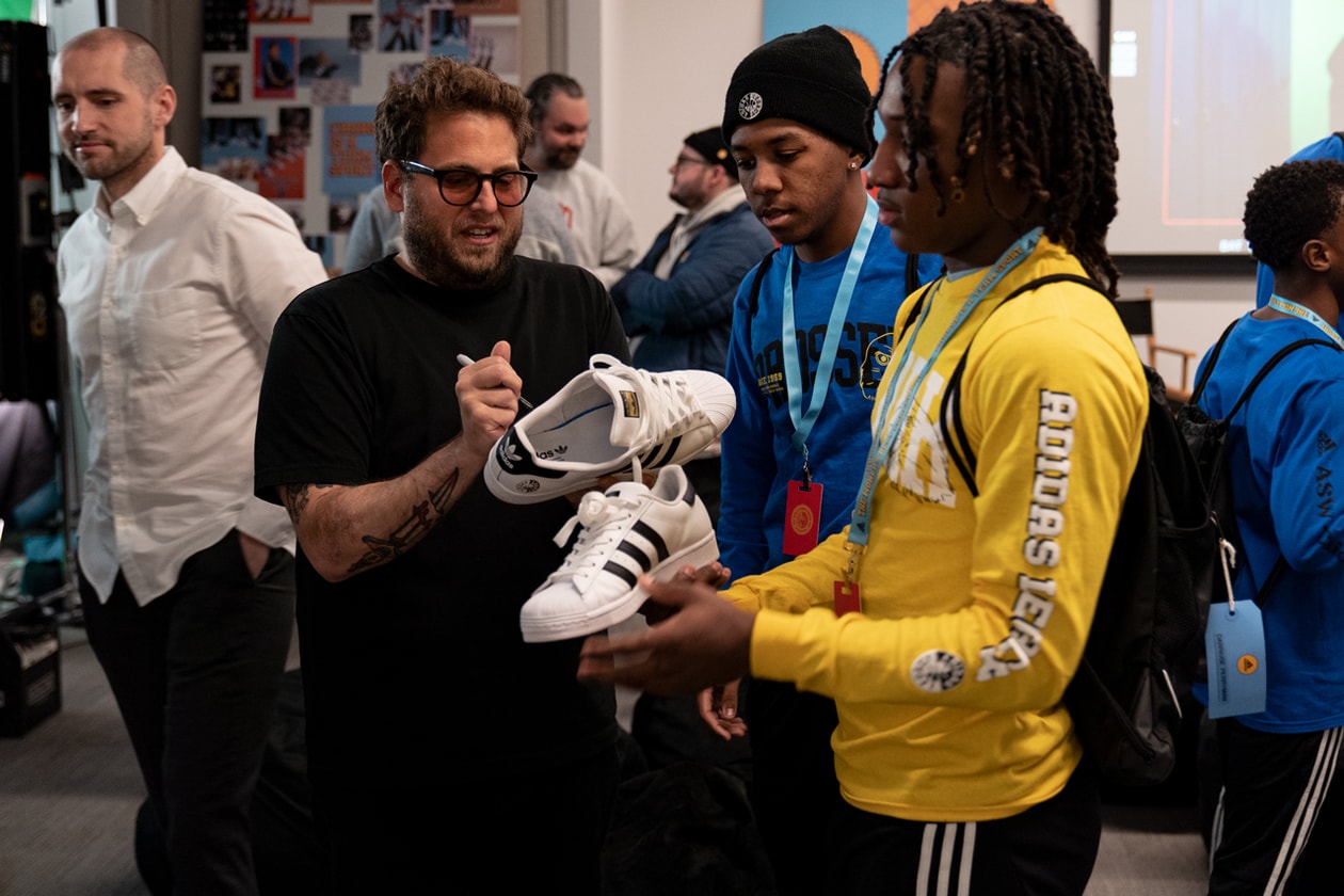Jonah Hill Interview adidas Partnership collaboration sneakers Fashion street style Mentoring legacy program worlds best career day chicago nba all star weekend game 2020 basketball palace lev tanju mike lottie lotties throwing fits mid90s Chris Blauvelt change is a team sport