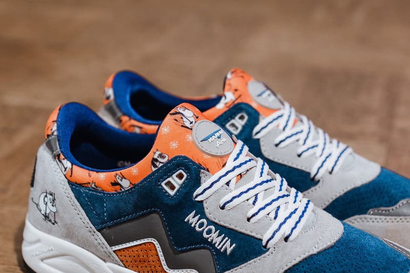 HANON The Moomins x Karhu Aria 95 Sneaker Collab 'Moominland Midwinter' Moomintroll Skiing Orange Blue Gray