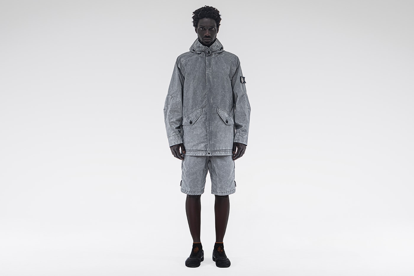 LUISAVIAROMA Exclusive Stone Island Plated Reflective Dust Shorts Parka Release Info Buy