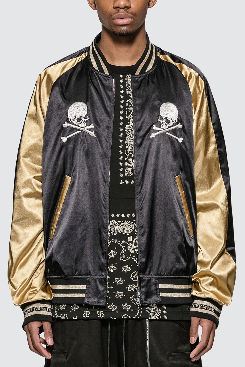mastermind WORLD Black/Gold Skull Souvenir Jacket Japan Gang Hawaii Style