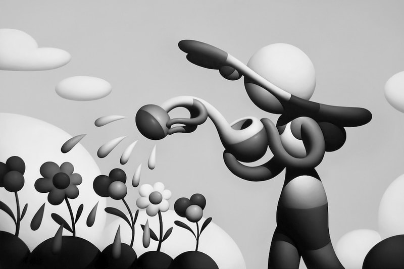 Mike Lee "Sunny Days" Solo Exhibition Over The Influence Paintings Female Figures Monochromatic Watering Can Tears Child Flowers