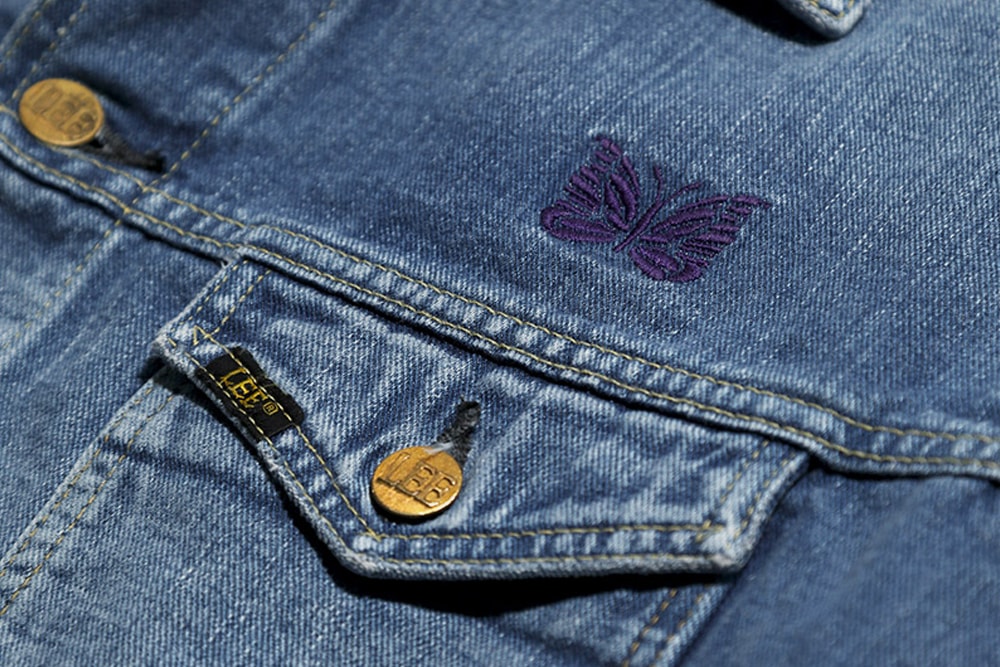 NEEDLES Lee Denim Jacket Jeans flare spring summer 2020 collection collaboration capsule nepenthes daiki suzuki keizo shimizu tokyo japan japanese designer butterfly embroidery logo