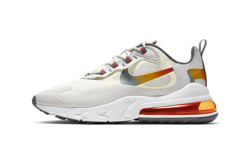 Nike Air Max 270 React Summit White bust gray smoke gray Metallic Gold CD6615 100 swoosh spring summer 2020 collection footwear shoes sneakers runners trainers kicks checks 