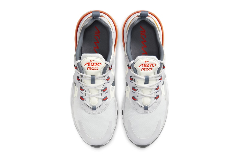 Nike Air Max 270 React Summit White bust gray smoke gray Metallic Gold CD6615 100 swoosh spring summer 2020 collection footwear shoes sneakers runners trainers kicks checks 