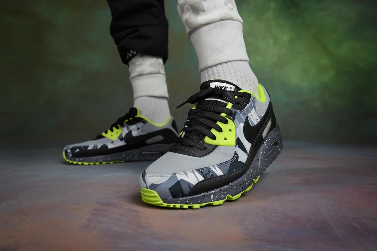 Nike Air Max 90 1990s archive department crinkle nylon apparel release information buy cop purchase february 24 pattern print bold colorful