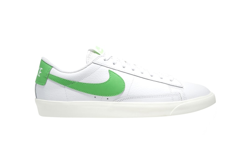 Nike Blazer Low Leather Drops in Four Bold Colorways "WHITE/VOLTAGE PURPLE-SAIL" "WHITE/LASER BLUE-SAIL" "WHITE/GREEN SPARK-SAIL" WHITE/BLACK-SAIL" Premium Materials Release Information Sneakers Footwear Swoosh Brand Vintage Retro