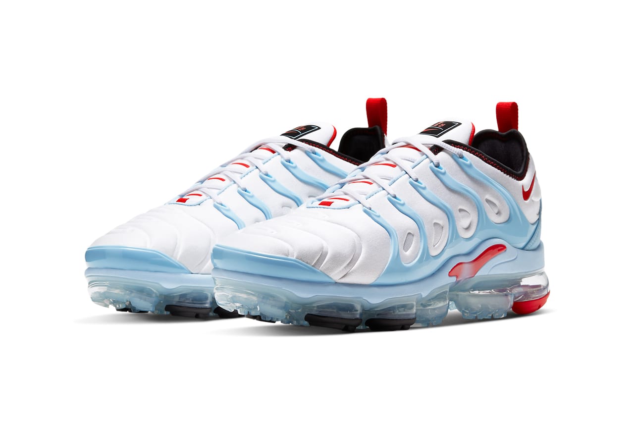 baby blue white and red vapormax
