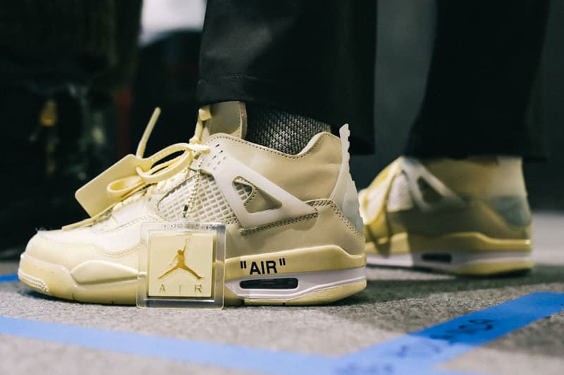 Off-White™ x Air Jordan 4 Collaboration Sneaker On-Feet detailed shot closer look photograph pfw paris fashion week fw20 2020 fall winter virgil abloh womenswear