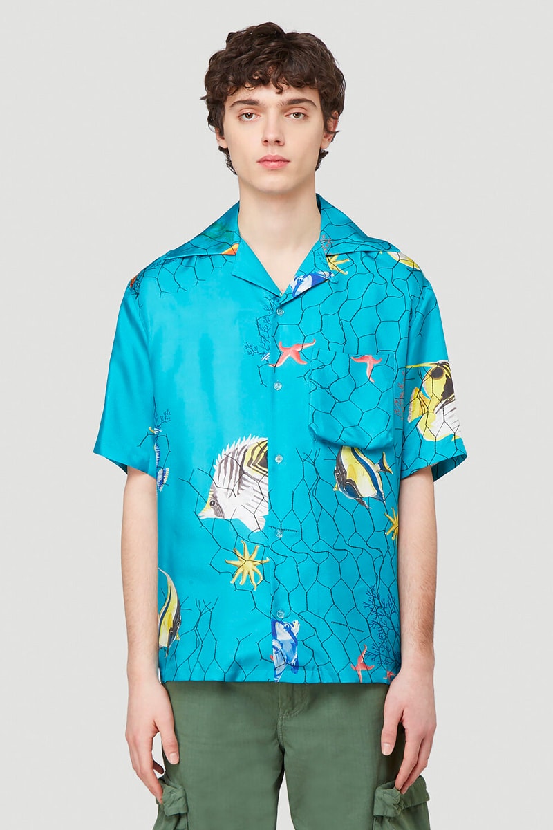 Off White Fishnet Silk Shirt Release Info Buy Price Blue LN-CC