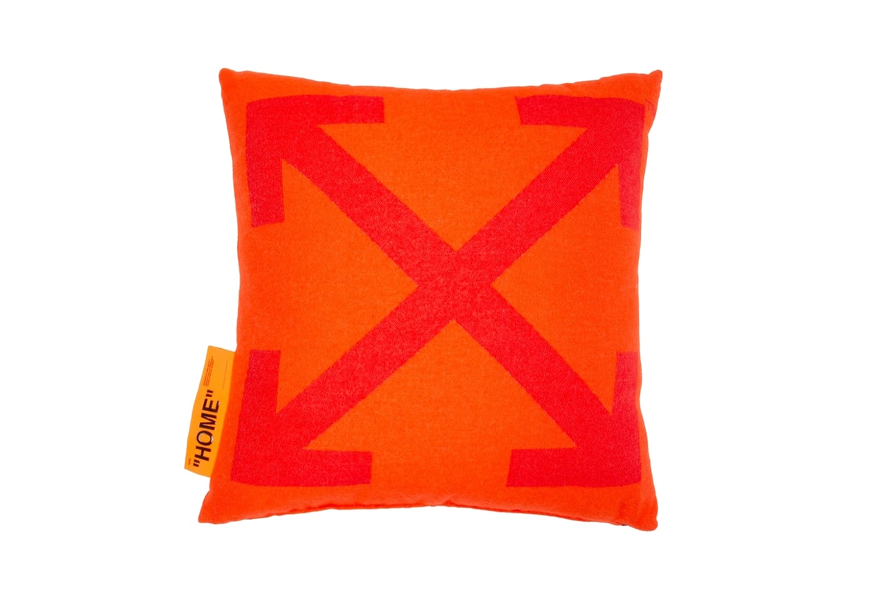Off-White™ Introduces Orange ARROWS PILLOW logo throw tonal hang tag quotation marks collection virgil abloh