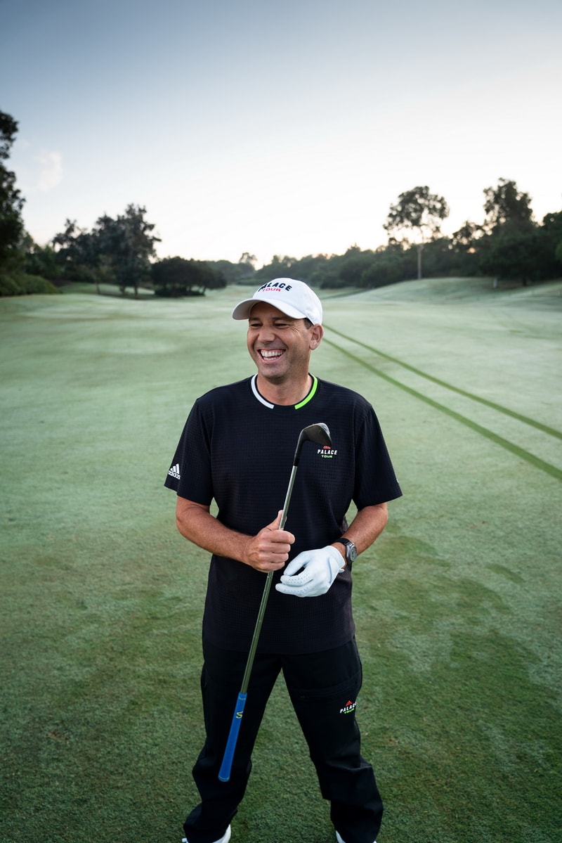 Palace x adidas Golf SS20 Collection Lookbook Dustin Johnson Joaquin Niemann Sergio Garcia Sneaker glove sleeve towel hat pants shirt polo jacket
