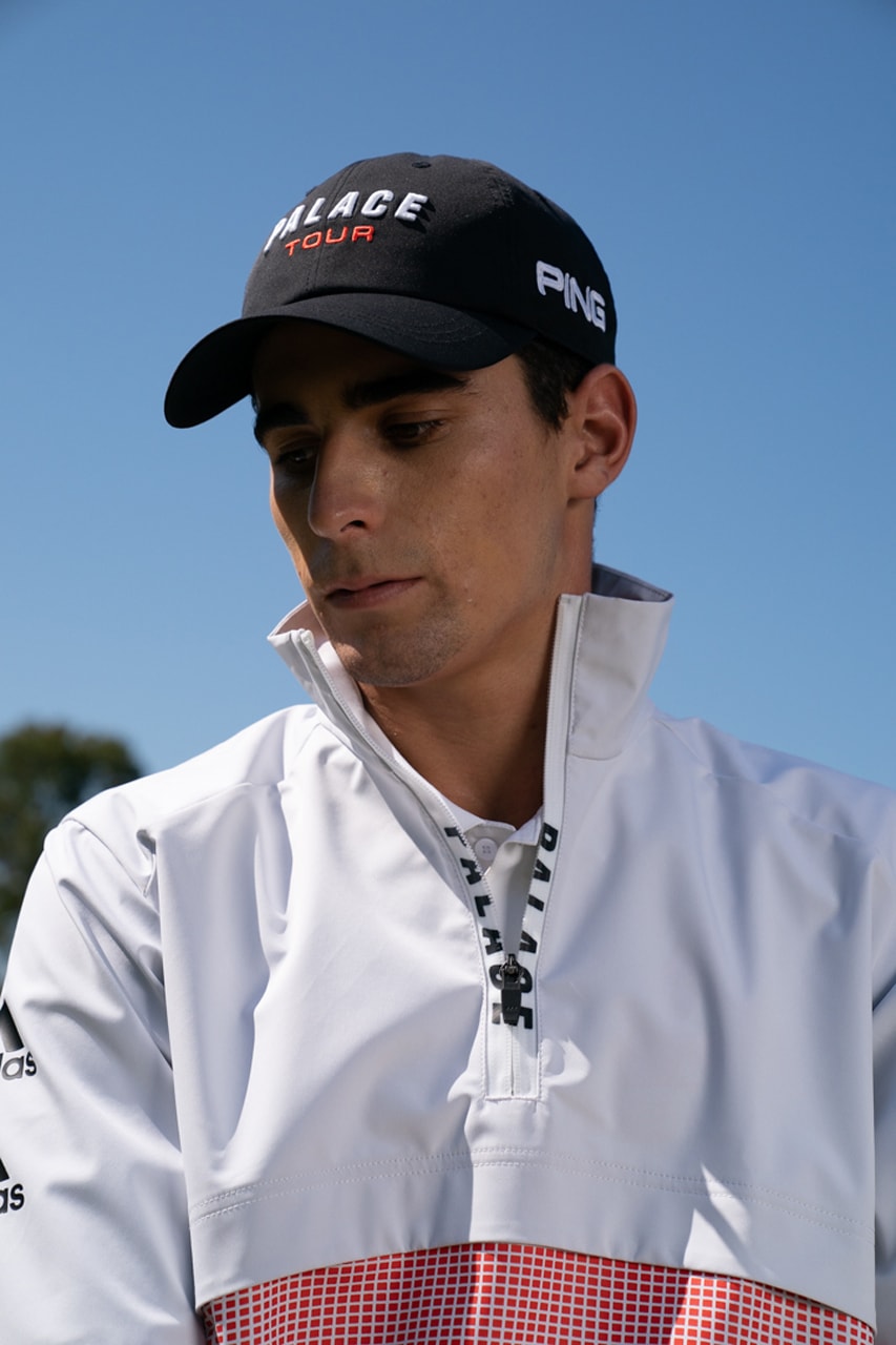 Palace x adidas Golf SS20 Collection Lookbook Dustin Johnson Joaquin Niemann Sergio Garcia Sneaker glove sleeve towel hat pants shirt polo jacket