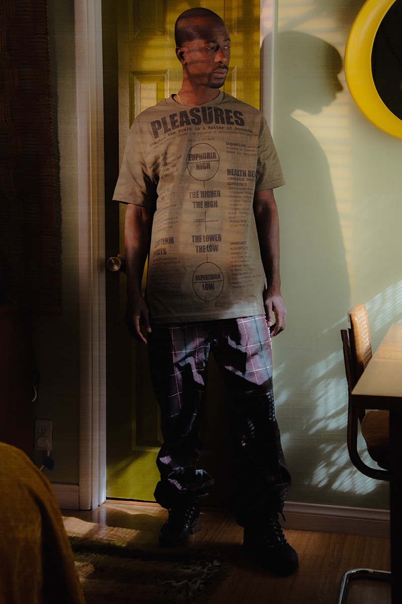 PLEASURES Spring Summer 2020 Collection Lookbook Release Info Alex James Hoodies T shirts Cap Hat Shorts Pants Trousers