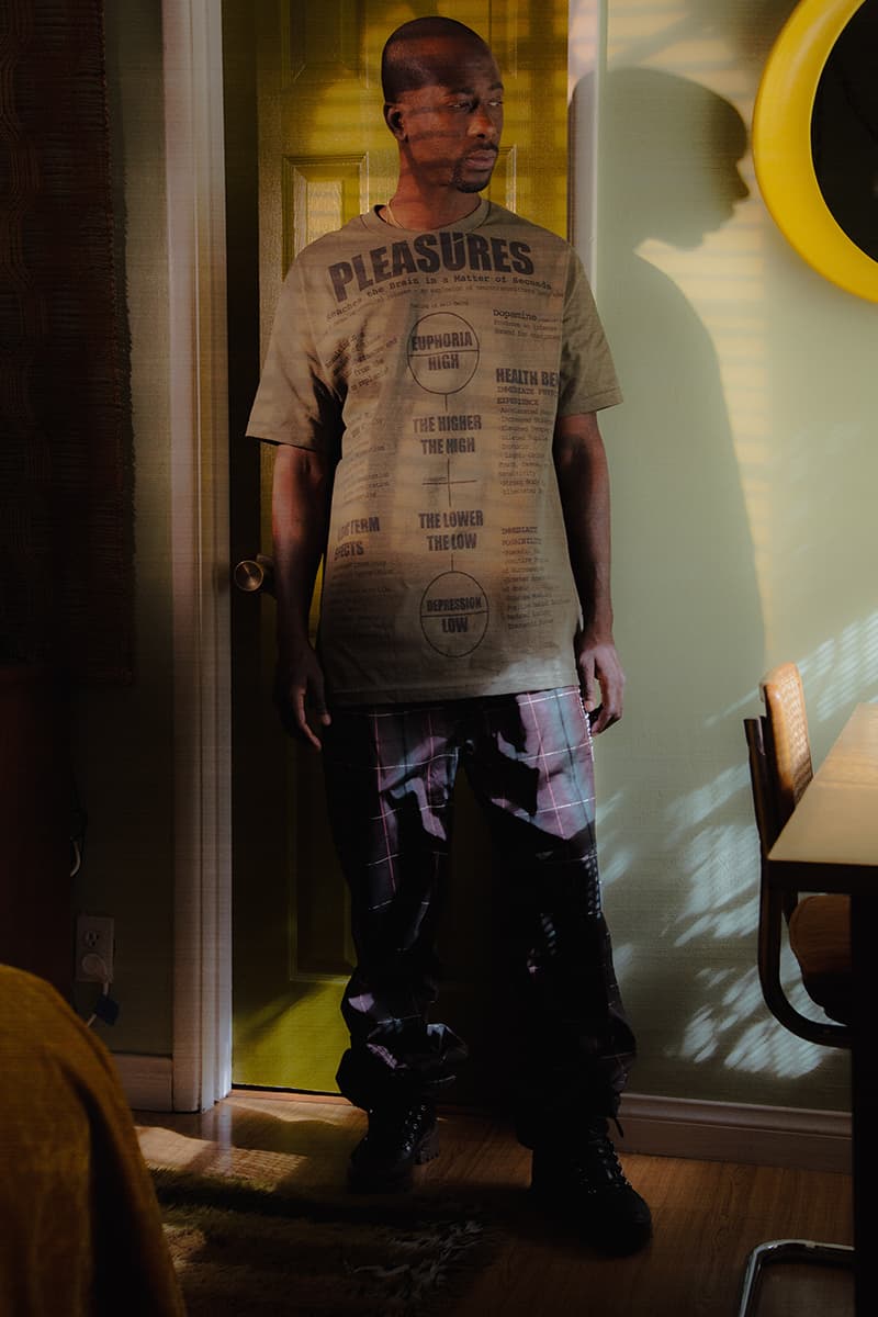 PLEASURES Spring Summer 2020 Collection Lookbook Release Info Alex James Hoodies T shirts Cap Hat Shorts Pants Trousers