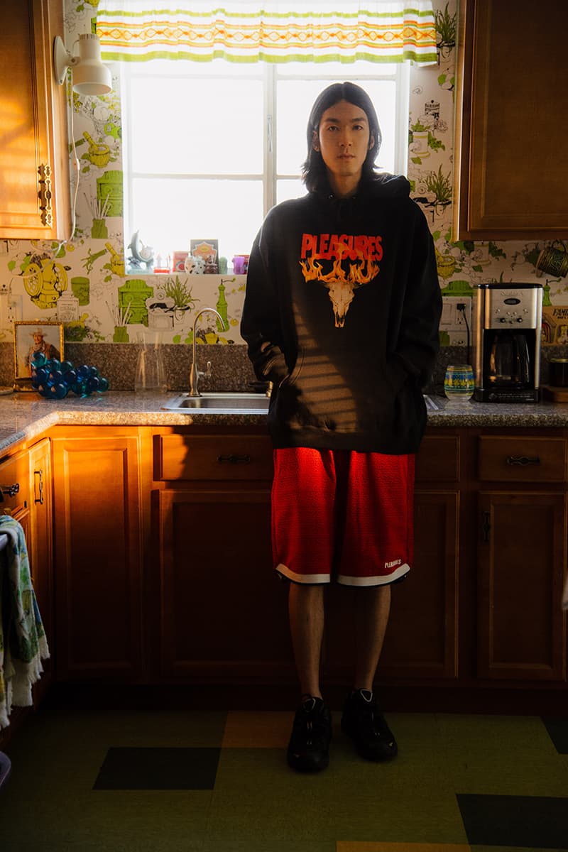 PLEASURES Spring Summer 2020 Collection Lookbook Release Info Alex James Hoodies T shirts Cap Hat Shorts Pants Trousers
