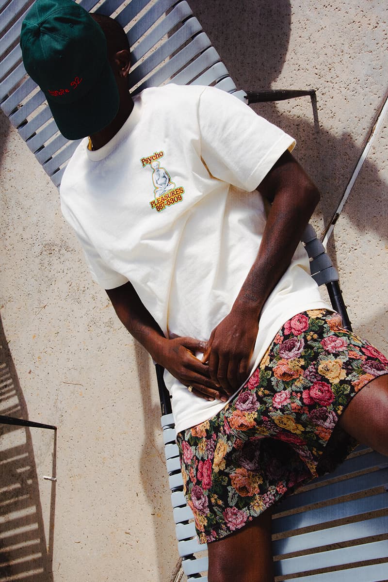 PLEASURES Spring Summer 2020 Collection Lookbook Release Info Alex James Hoodies T shirts Cap Hat Shorts Pants Trousers
