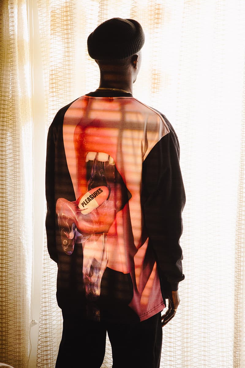 PLEASURES Spring Summer 2020 Collection Lookbook Release Info Alex James Hoodies T shirts Cap Hat Shorts Pants Trousers