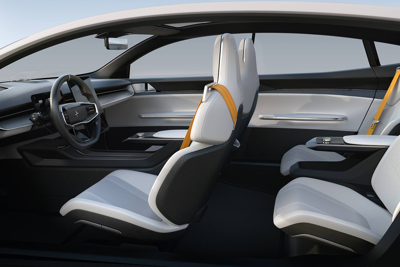 Polestar Precept Fully Electric Four-Door Grand Tourer Sustainable Interior Reclaimed Fishing Nets 3D Printed Knitted recycled PET bottles recycled cork vinyl digital environment future car automotive news updates Volvo Group Swedish Android EV 