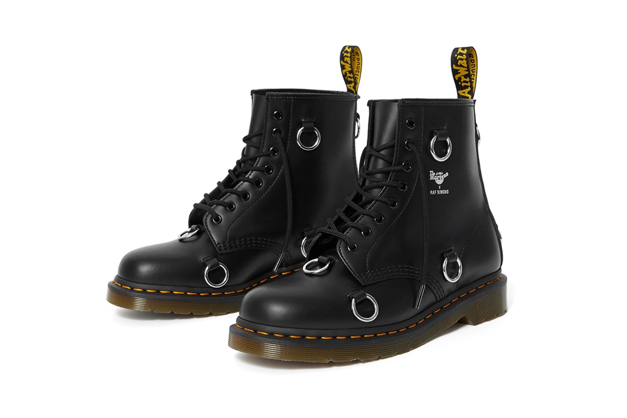 Raf simons dr martens spring summer 2020 release information 1460 remastered boots metal hooks buy cop purchase
