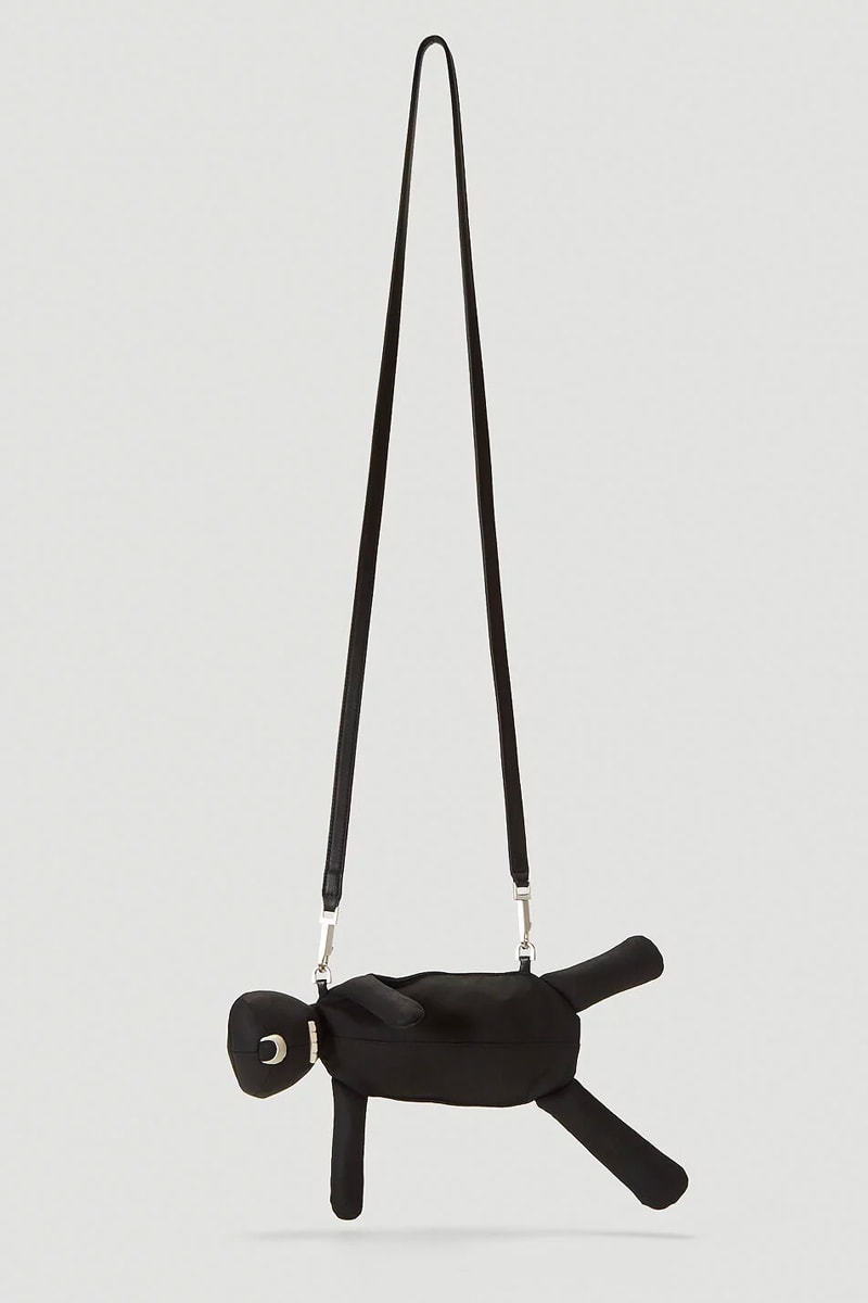Rick Owens Hun Cyclop Bag Black leather made in italy satin silver hardware menswear streetwear spring summer 2020 collection plush toy pouch figure collectible novetly crossbody