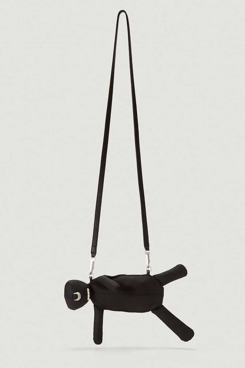 Rick Owens Hun Cyclop Bag Black leather made in italy satin silver hardware menswear streetwear spring summer 2020 collection plush toy pouch figure collectible novetly crossbody