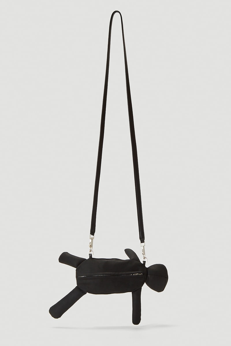 Rick Owens Hun Cyclop Bag Black leather made in italy satin silver hardware menswear streetwear spring summer 2020 collection plush toy pouch figure collectible novetly crossbody