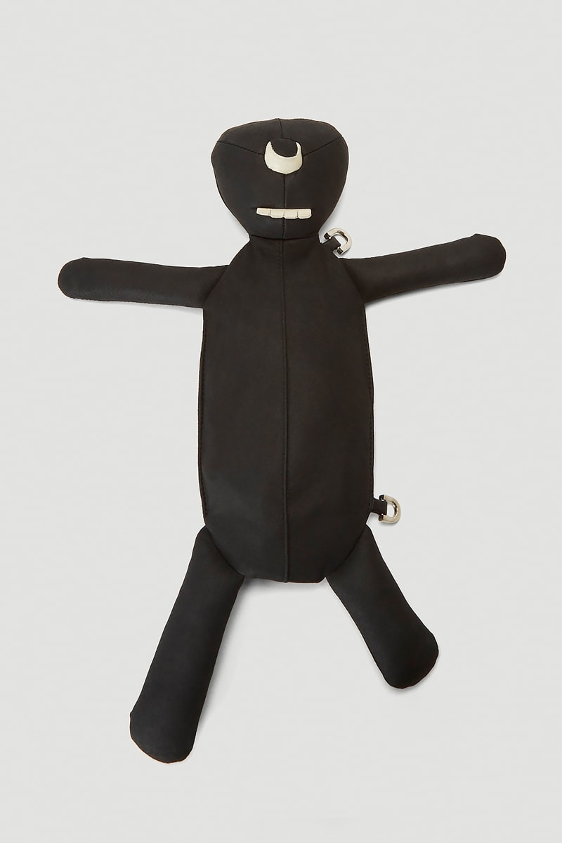Rick Owens Hun Cyclop Bag Black leather made in italy satin silver hardware menswear streetwear spring summer 2020 collection plush toy pouch figure collectible novetly crossbody