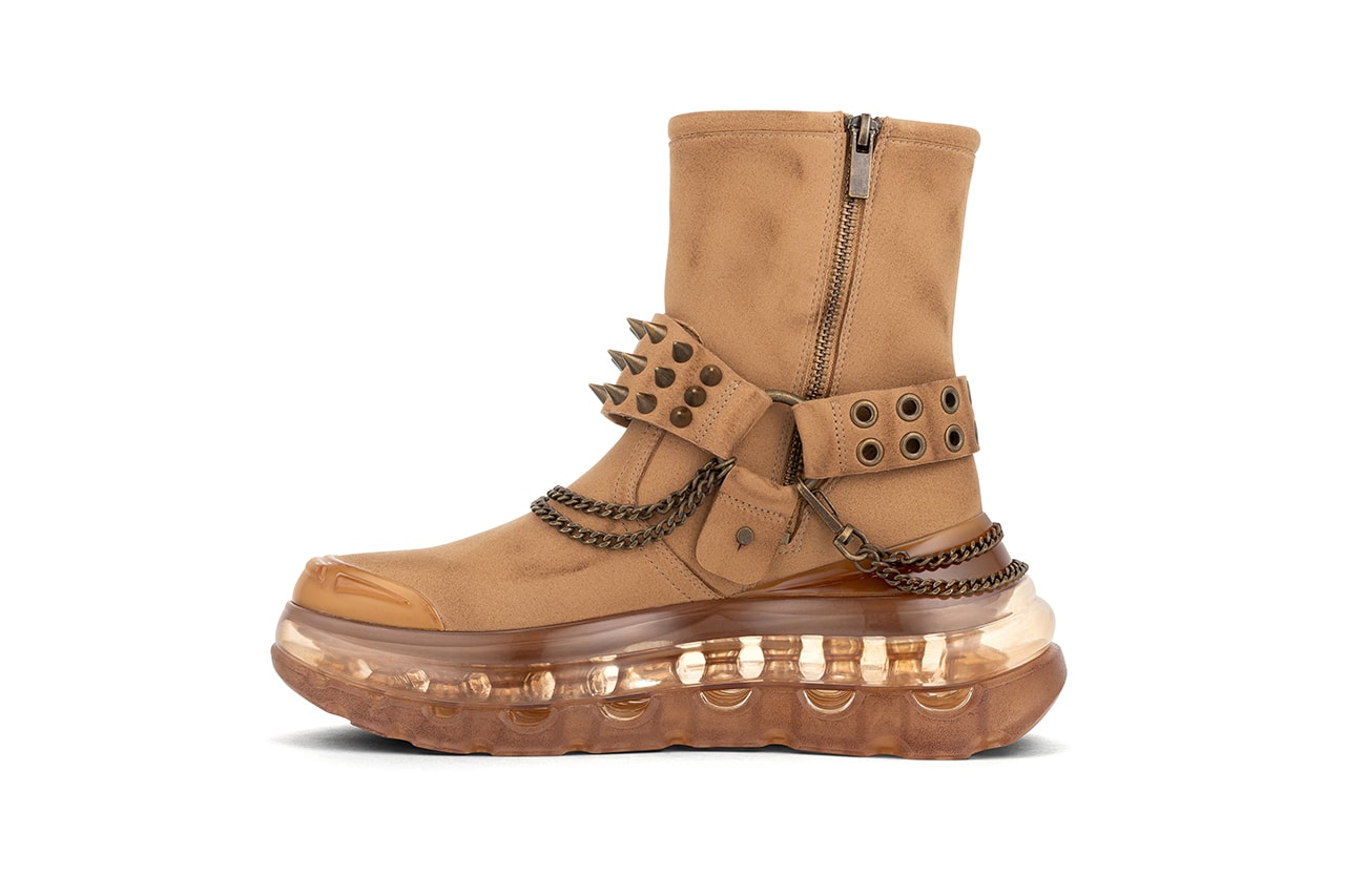SHOES 53045 EASY RID'AIR Boot Release Information First Look Footwear Chunky Sole Air Bubble Unit David Tourniaire-Beauciel Western Themes Americana Chains Buckles Brown Suede Eco Friendly Conscious Faux Spikes Studs