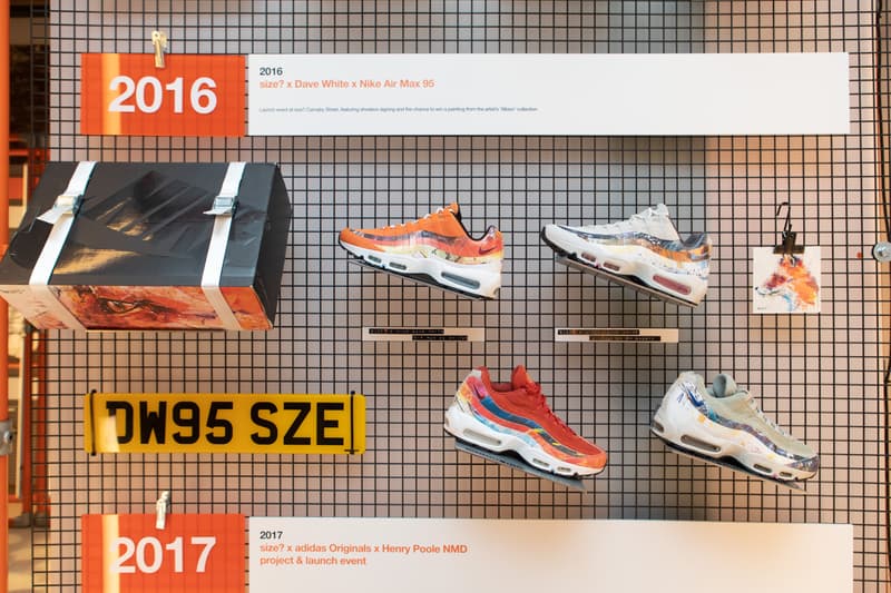 size? 20th anniversary exhibition installation event retail footwear sneakers community london nike adidas dave white henry poole new balance