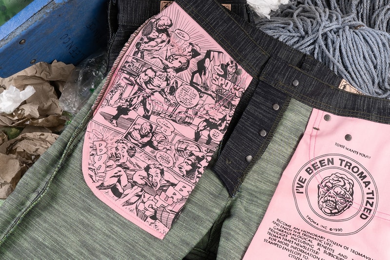 'The Toxic Avenger' x Naked & Famous Denim Capsule Collection Release Information First Look Comic Book Series '80s B-Movie Cult Classic Embroidered Jacket Jeans Twill Neon Green Stripes Screenprinting Logos Cartoon