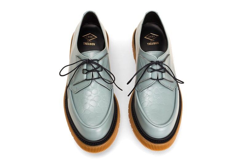 Tres Bien Adieu Type 141 Leather Derby Bottle Green blue gray black gum sole treaded creeper croc polished sneakers shoes footwear classic sartorial bespoke dress trainers loafers