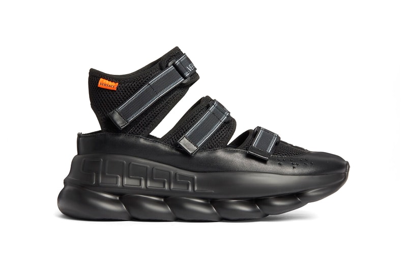 Versace Chain Reaction Sandals Release Info drop date price Chain-linked sole Greca outsole Braille lettering Logo hook and loop straps made in italy DSU8006-D24TG_D41 where to cop 