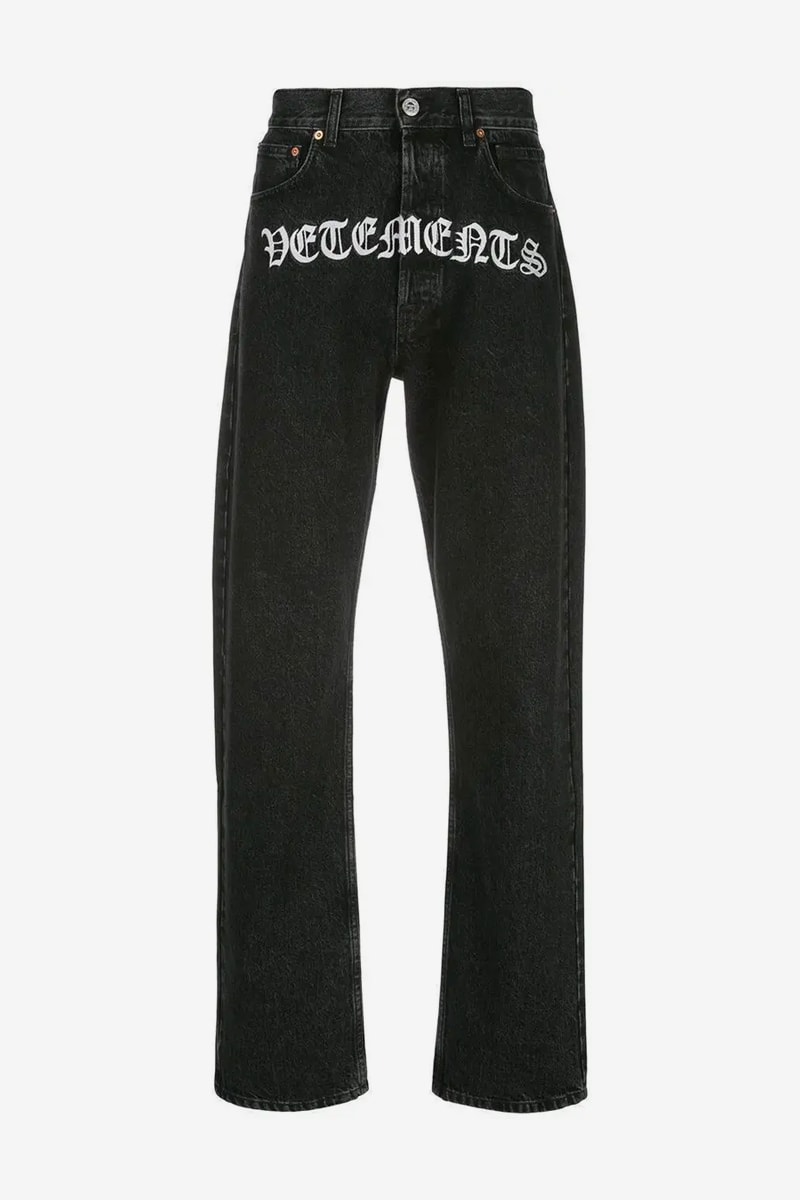 Vetements Gothic Print Jeans Release Info Black White Price Buy The Webster Denim