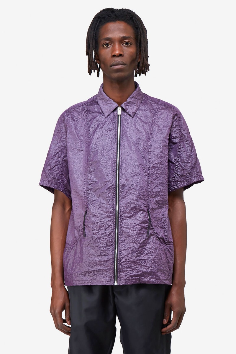 1017 ALYX 9SM Purple Crinkle-Effect Nylon Shirt Release Info LN-CC where to buy matthew m. williams silver-tone metal zipper 