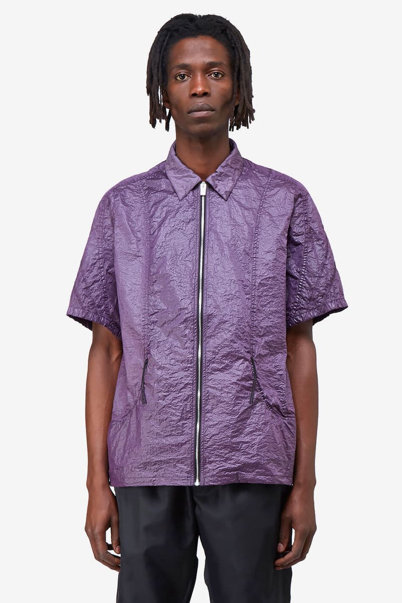 1017 ALYX 9SM Purple Crinkle-Effect Nylon Shirt Release Info LN-CC where to buy matthew m. williams silver-tone metal zipper